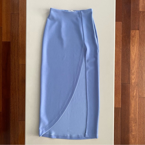 Abercrombie & Fitch Spring Summer Elevated Blue Slit Midi Skirt Women's Size XXS - Picture 12 of 13